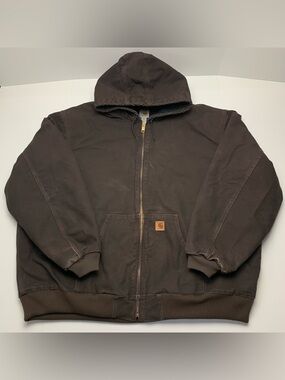 Carhartt Jacket J130 DKB Brown Quilted Hooded Canvas Coat Mens Size 4XL Tall
